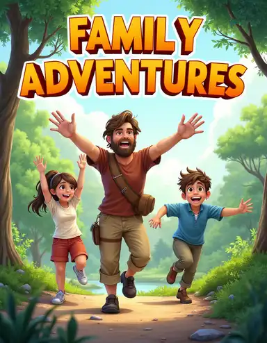 Family adventure scene transformed into detailed coloring page - AI-generated art